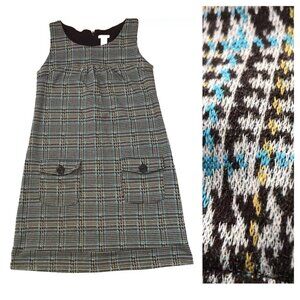 Xhilaration Jumper Dress Girls X-Large Brown Plaid Retro 70s Mod Preppy Academia